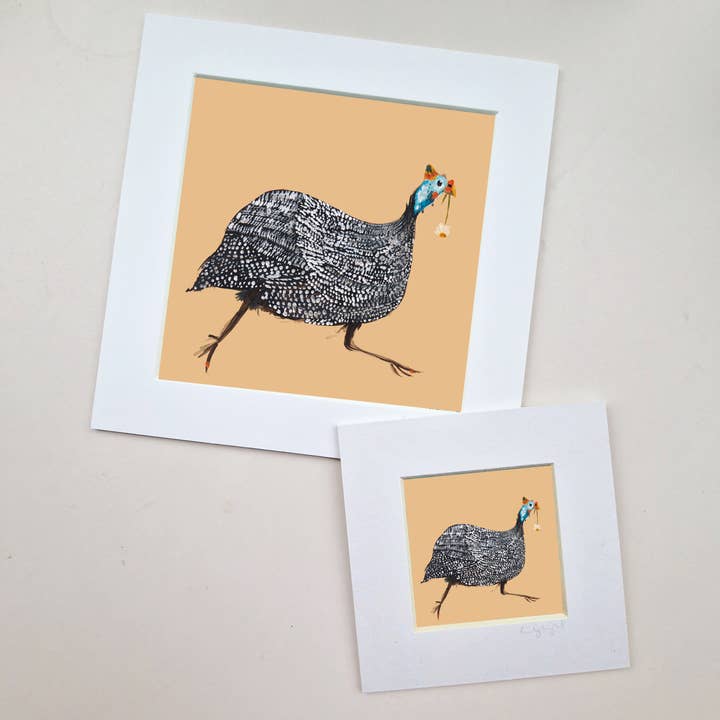 Emily Laura Designs – wholesale Art print – Cottagecore Guinea Fowl with Flower Mounted Art Print3
