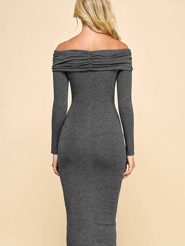 Heart & Hips - Vendita all'ingrosso Vestito - Donna - JD53365L - ABITO MIDI CON FASCIA ARRICCIATA A SPALLE SCOPERTE5