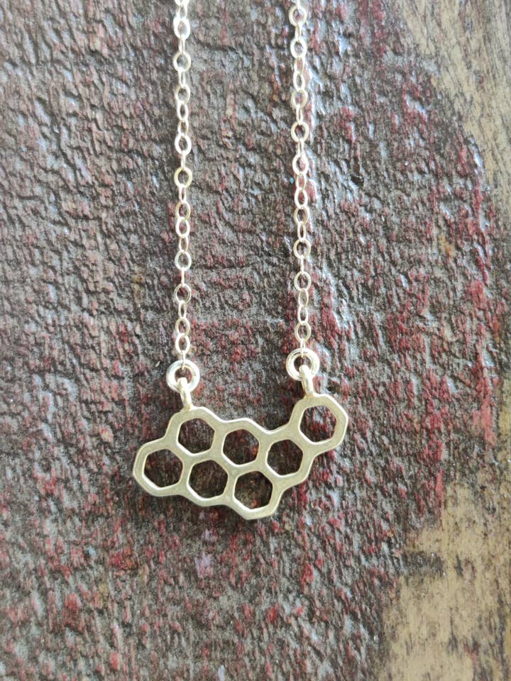 Gold Honeycomb necklace for wholesale by Rose Burkhardt Jewelry
