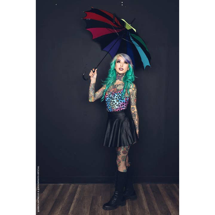 vampirefreaks - Vendita all'ingrosso Ombrello - Donna - Ombrello a pagoda con bordo a ali di pipistrello « Gothic Rainbow »12