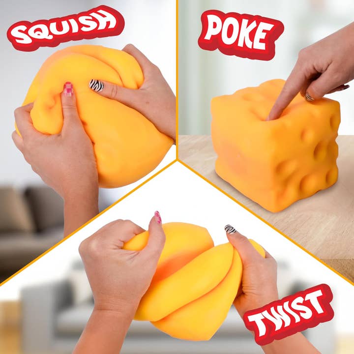 Variety Distributors - Wholesale Toy Set - Kids - Giggle Zone Squeeze Cheese Block 4.25" Sensory Toy