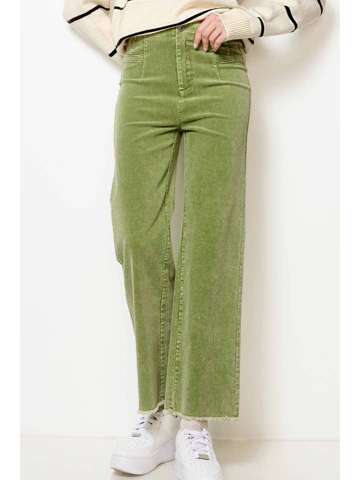 La Miel - Wholesale Pants - Women's - MCP4220-Mineral Washed High Waisted Wide Leg Corduroy Pants24