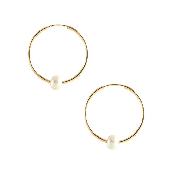 Freshwater Pearl Featherweight Hoop Earrings Gold Filled | Sterling Silver Lightweight 24mm Gold Hoop | 25mm Silver Hoop Nickel Free Hypoallergenic Ships from CA for wholesale by Kris Nations