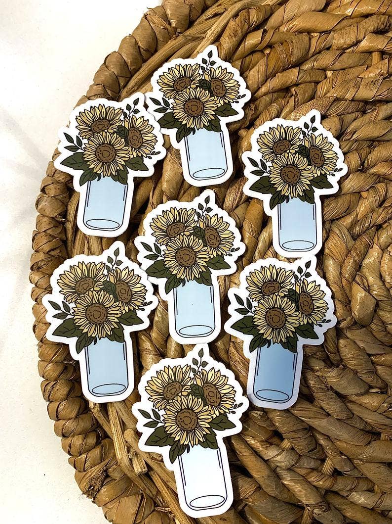 MarieDesignCo - Wholesale Sticker - Mini mason pot bloem sticker, bloemboeket sticker, sticker1