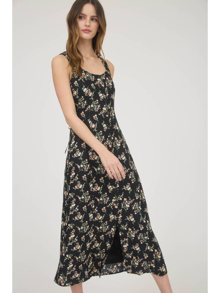 The Workshop Studio - Wholesale Dress - Women's - FLORAL SLEEVELESS BUTTON DOWN MIDI DRESS