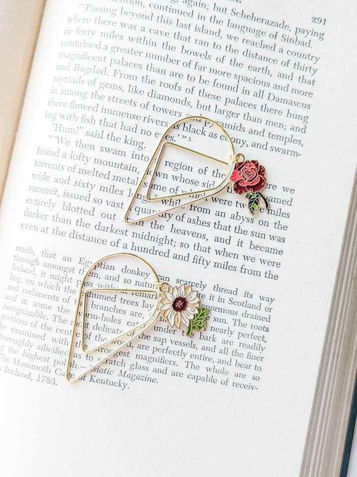 Flower Charm Metal Enamel Bookmark Teardrop Page Clip for wholesale by Bookish Trinkets