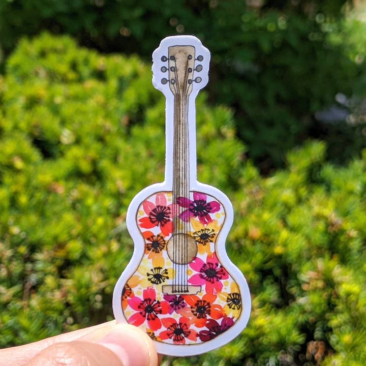 Floral guitar vinyl sticker for wholesale by Nina Belle Designs