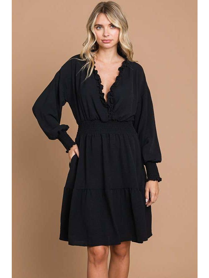 Culture Code - Wholesale Dress - Women's - CWD1867L - SURPLICE RUFFLE TRIM TIERED DOWN DRESS
