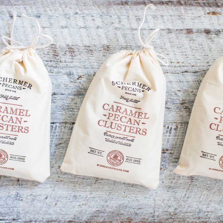 AMÊNDOAS CARAMELIZADAS - Produzido na GA - 12 Sacos de Tecido/Caixa por atacado de Schermer Pecans