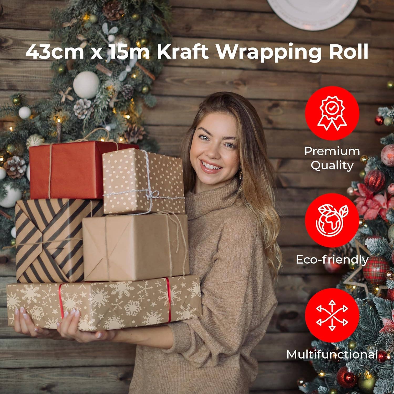 Jara Trading - Wholesale Wrapping Paper Roll - Kraft Wrapping Paper - 15M x 43CM Premium Gift Wrapping Paper Roll Patterned with Strings - Brown Paper Roll Used as Christmas Wrapping Paper, Birthday Wrapping Paper or Parcel Packing14