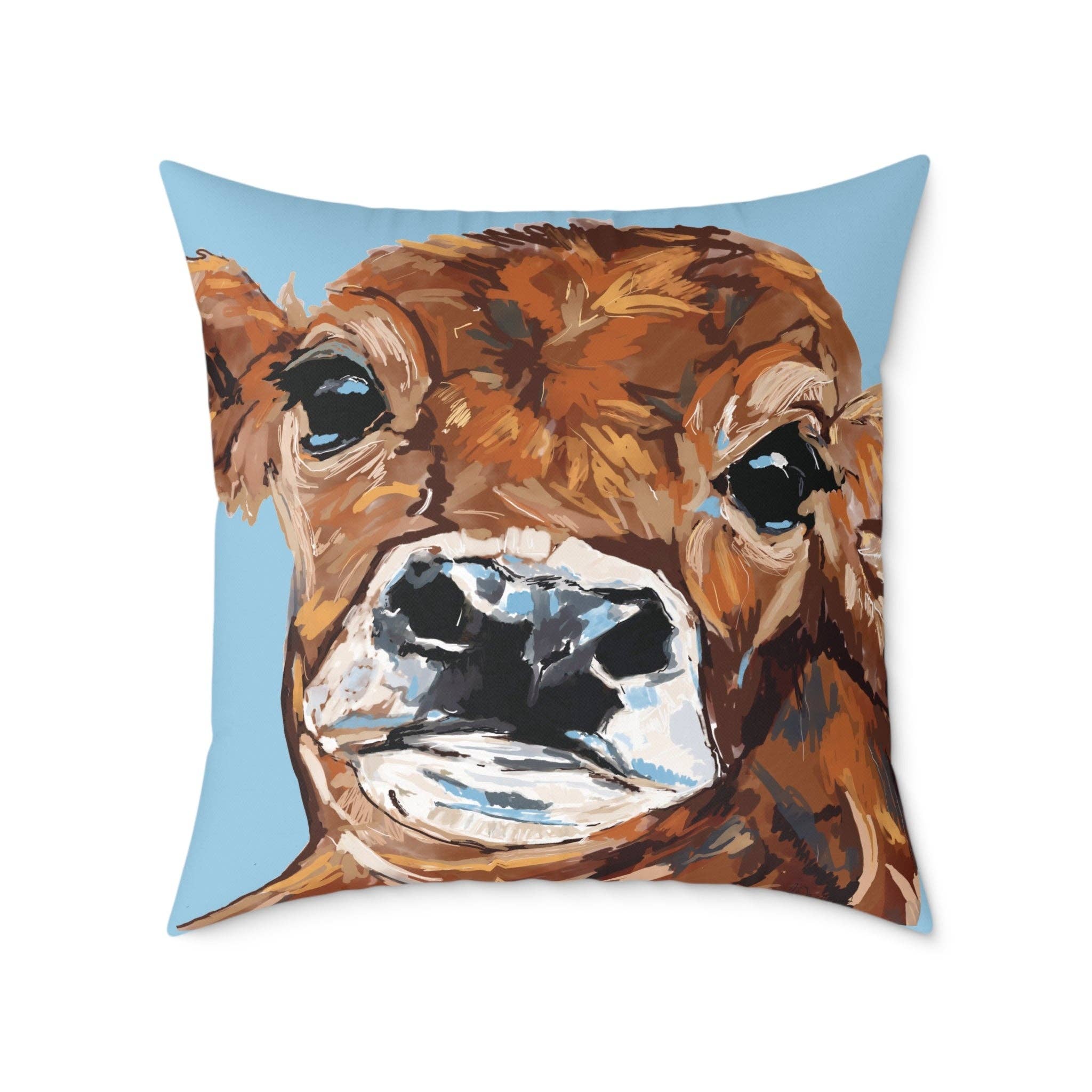 Blue Cava - Wholesale Throw/Decorative Pillow - Brown Cow Farmhouse Square Poly Canvas Throw Pillows1