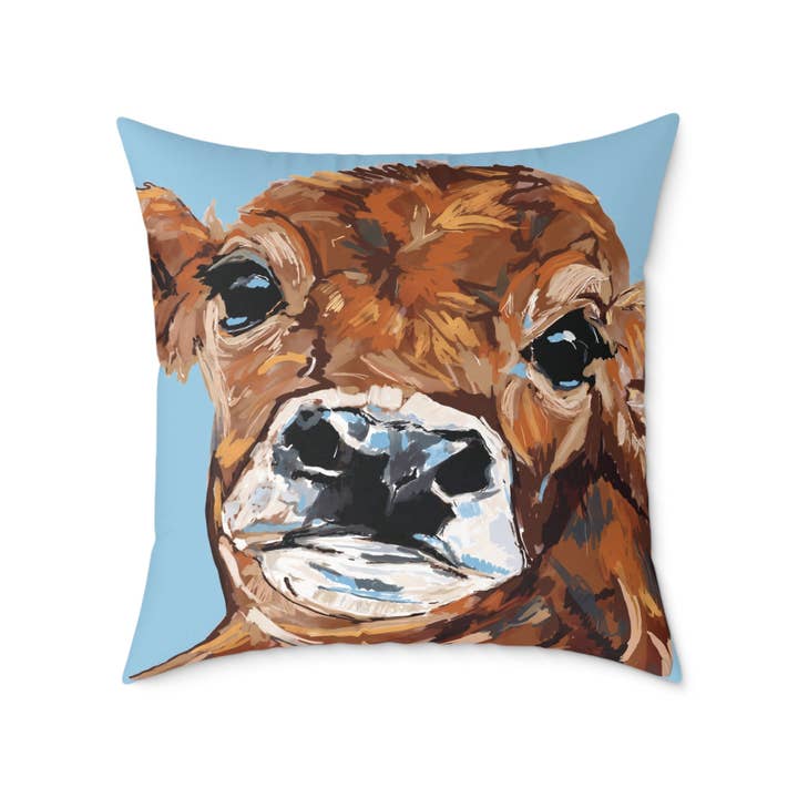 Blue Cava - Wholesale Throw/Decorative Pillow - Brown Cow Farmhouse Square Poly Canvas Throw Pillows1