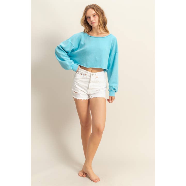 Double Zero - Wholesale Sweatshirt – Women's - Frayed Detail Long Sleeve Crop Top39