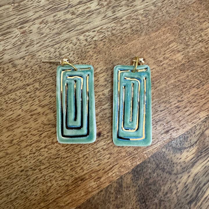Wolf and Clay Pty Ltd - Wholesale Dangle Earrings - Ceramic Earrings - Rectangle with Gold