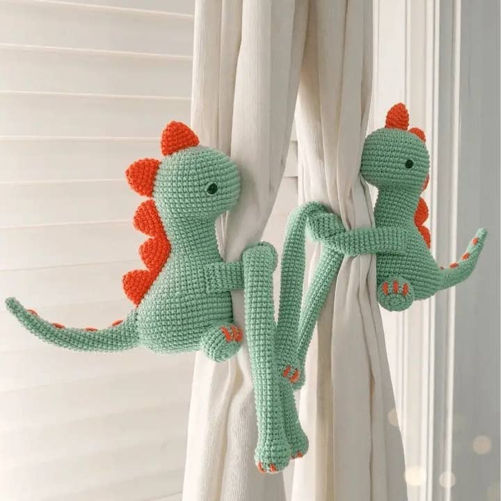 Attache-rideaux mignon dinosaure vert pour chambre d'enfant 2 pièces pour la vente par Joy Gift London