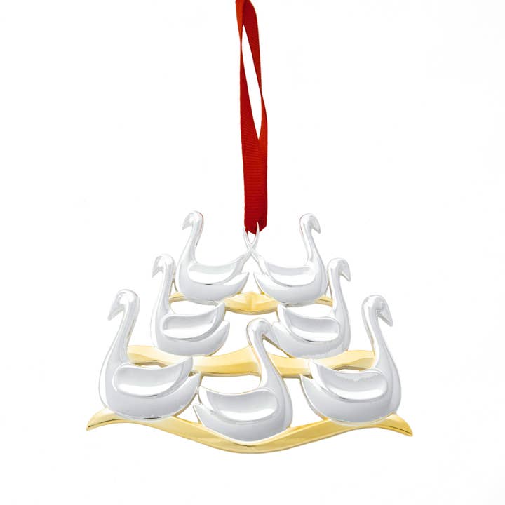 Décoration de Noël pour les douze jours de fête : les sept cygnes pour la vente par Nambe