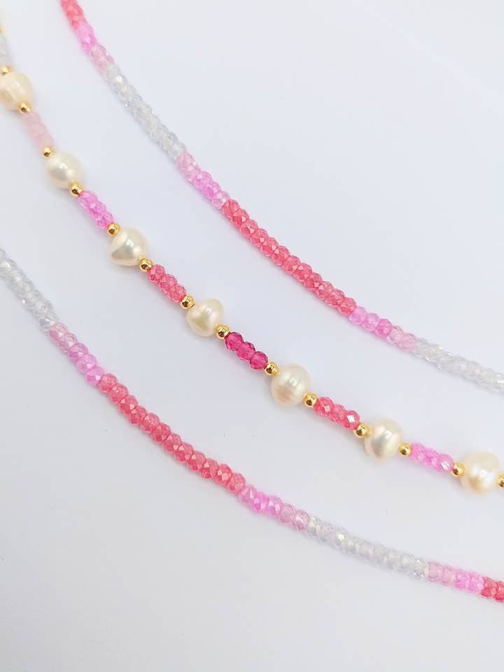 Miz Casa & Co Crystal Beaded Bracelet Stack Pink Multi Pearl for wholesale by Izoa pty ltd