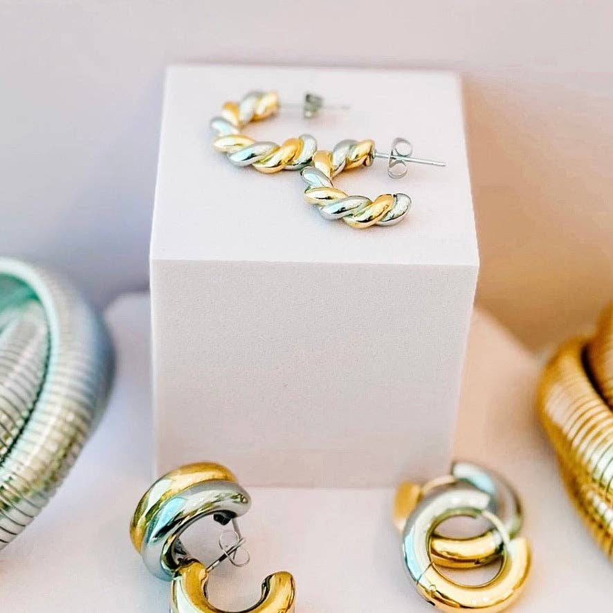Golden Thread - Wholesale Hoop Earrings - Gold Silver Twist Hoops