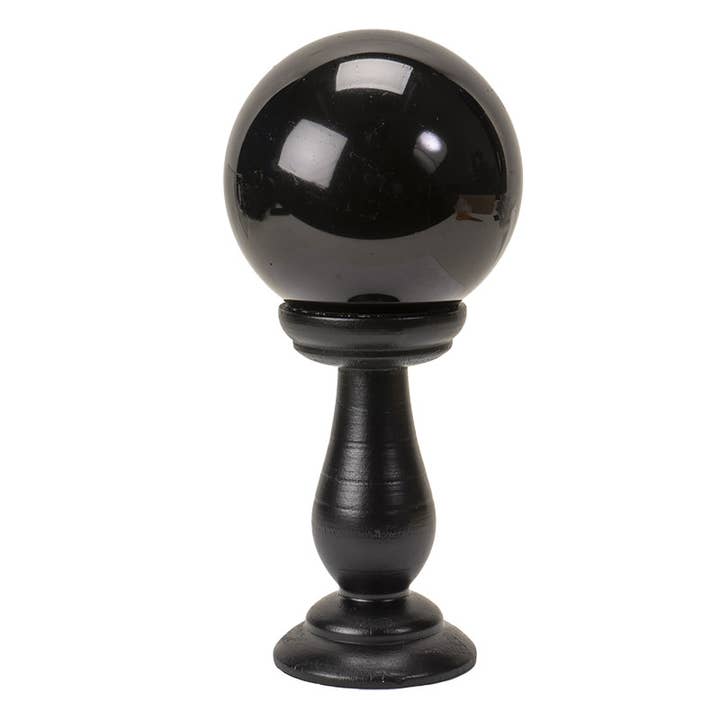 Pacific Trading - Wholesale Decorative Tabletop Object - 15214 Small Black Crystal Ball on Stand Halloween Decor C/12