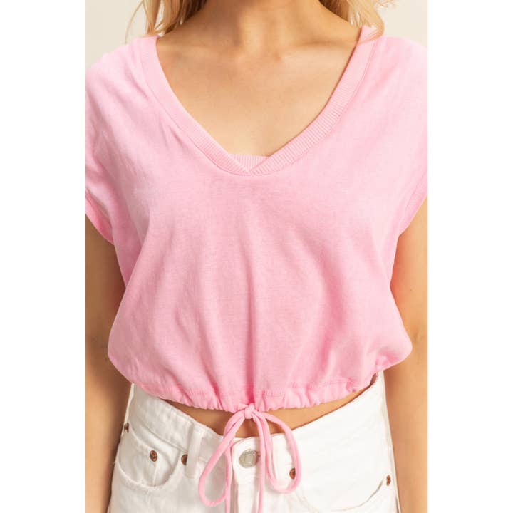 HYFVE - Wholesale Shirt - Women's - HF25C879-Cap Sleeve Drawstring Waist Knit Top