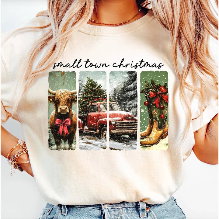 Small Town Christmas Vintage T-Shirt or Crew Sweatshirt for wholesale by Peach Closet