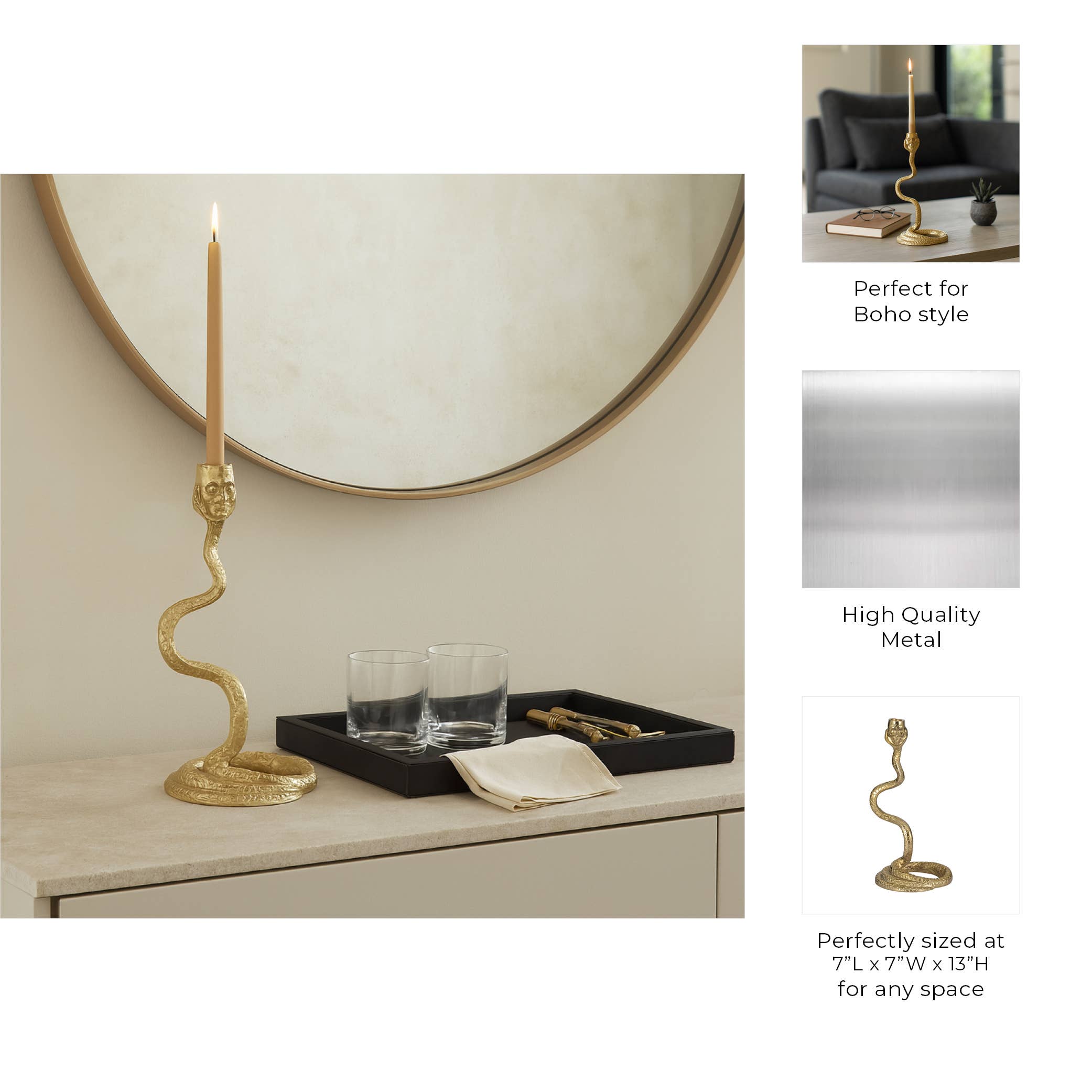 Sagebrook Home - Wholesale Candle Holder - Candle Holder - Gold Metal Snake Tealights Taper, 13 in.4