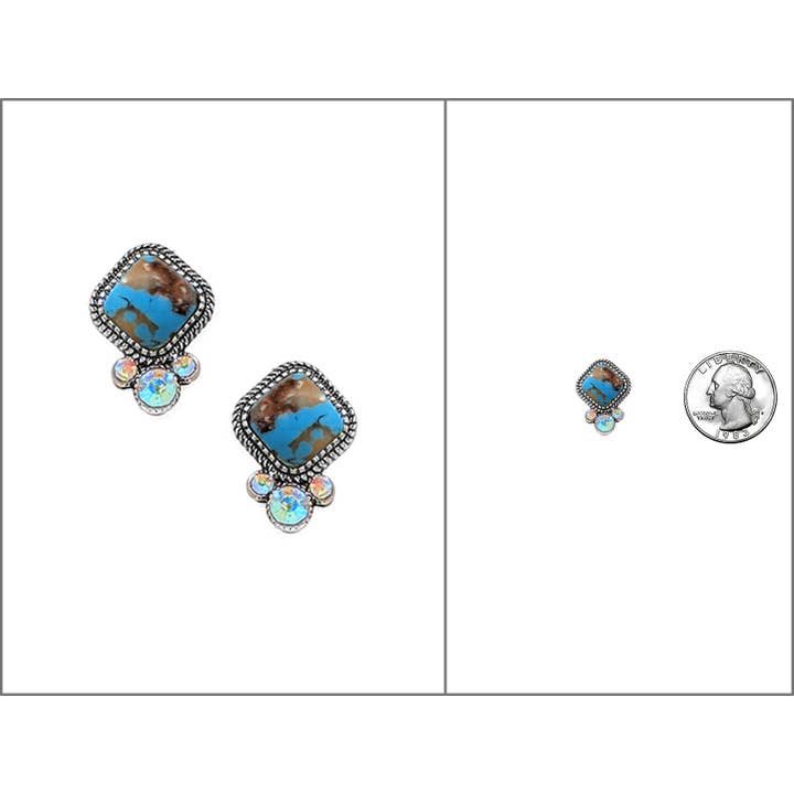 Boho Ranch Shop - Wholesale Stud/Post Earrings - Western Diamond Shape Stone Stud Earrings