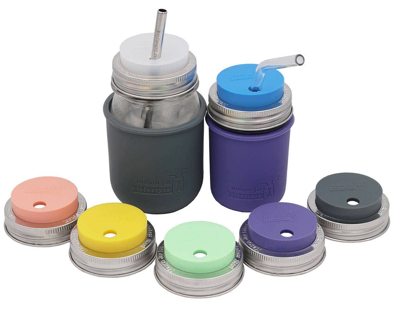 Mason Jar Lifestyle - Wholesale Drink Lids - Silicone Straw Hole Tumbler with Stainless Steel Band for Mason Jars24