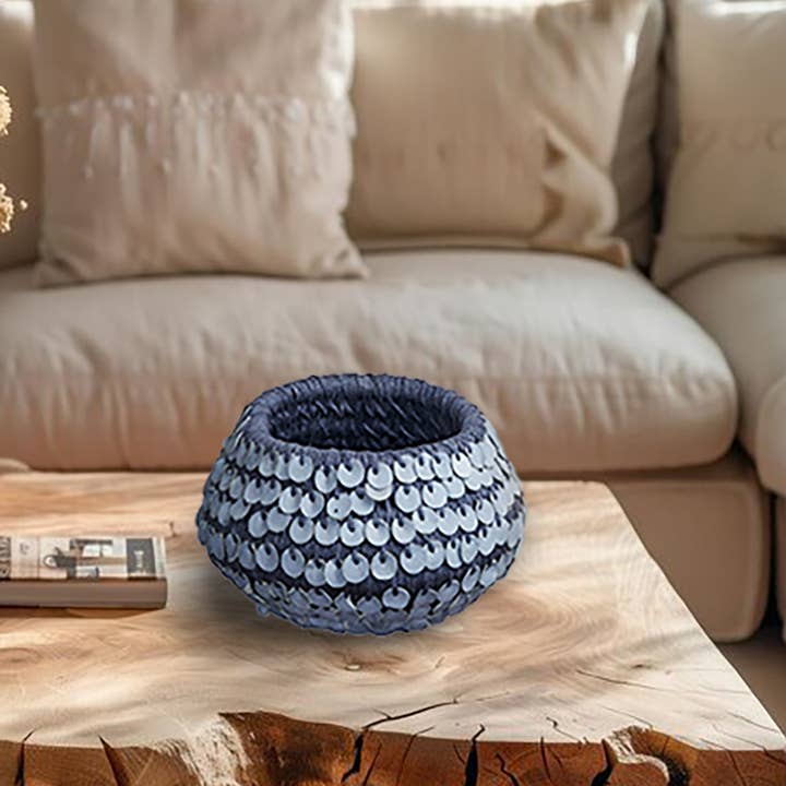 Ηandwoven Recycled "Combo" Leather Vase for wholesale by Benú Handmade Ethnic Creations