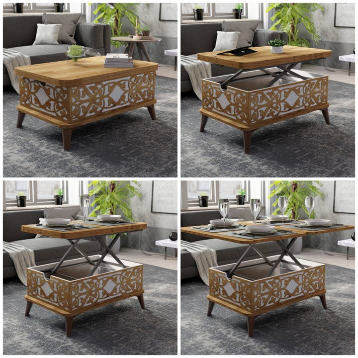 Magic Moroccan Extendable Coffee / Dining Table Lift Top for wholesale by BERA DESIGN LTD