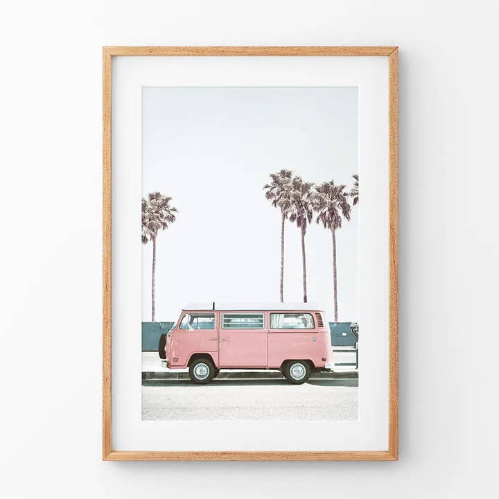 Travel Pink Van Wall Decor. California Summer Theme for wholesale by Art Lane