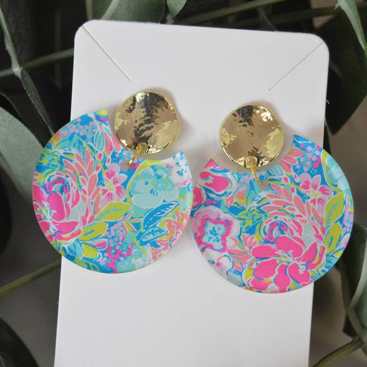 The Adorned Fox - Wholesale Dangle Earrings - Preppy Earrings, Colorful Notched Circle Earrings, Floral4