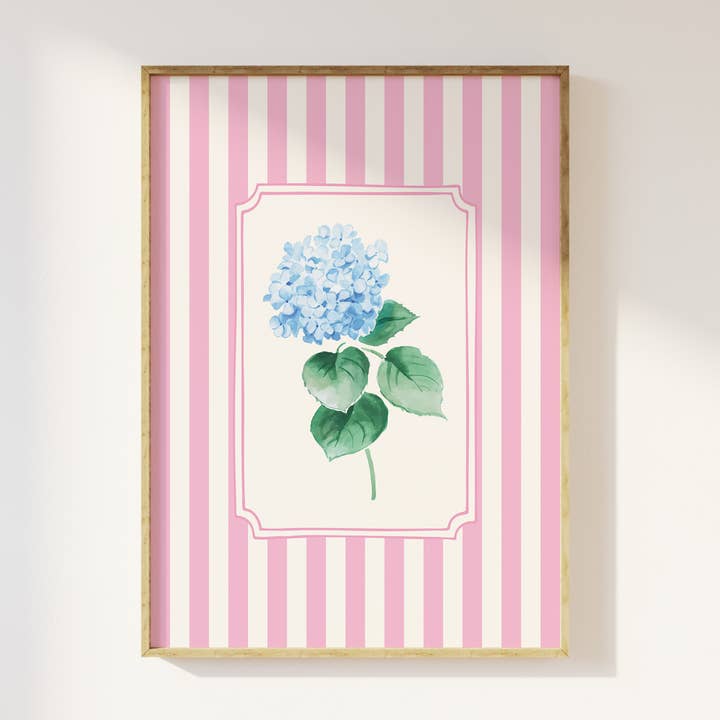April Lane Art - Wholesale Art Print - Pink Stripe Hydrangea Print0