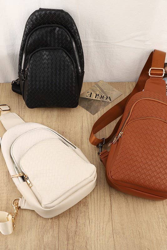 JOSSLYN by wall to wall - Wholesale Crossbody Bag - Unisex - BRAIDED WEAVE VEGAN SLING CROSSBODY STADIUM BAG | 40P5421