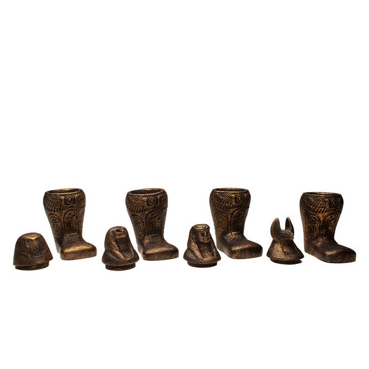 Discoveries, Inc. - Venta al por mayor Tarros decorativos - Jarras Canópicas Egipcias con Pies de Bronce - Juego de 4 - 4"3