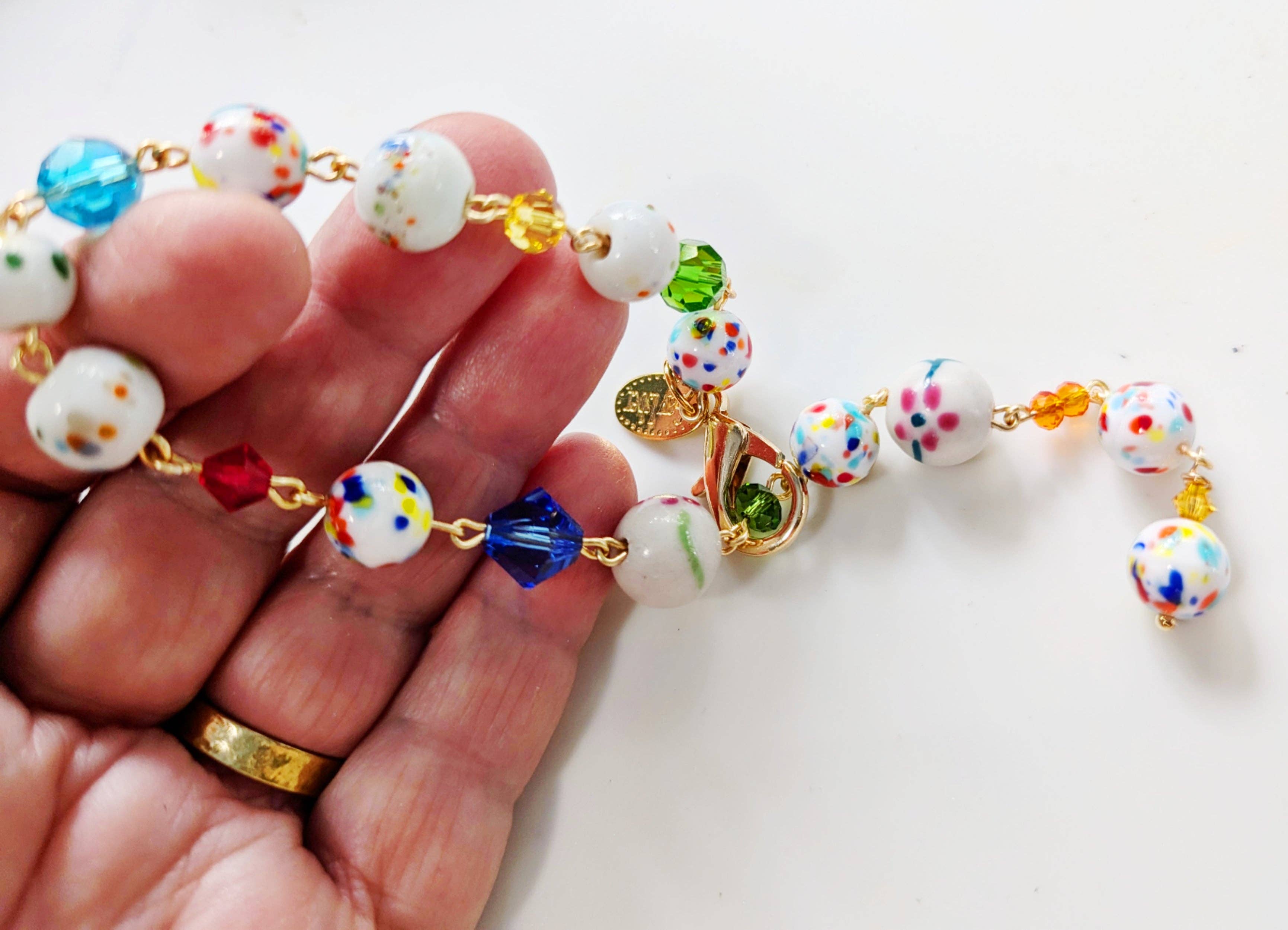 Gay Isber Designs – wholesale Beaded bracelet – Hand linked Rainbow Colorful Dot Porcelain Bead Bracelet with crystals - Classic and Timeless Design by Award-Winning Artist Sugar Gay Isber (Copy)4