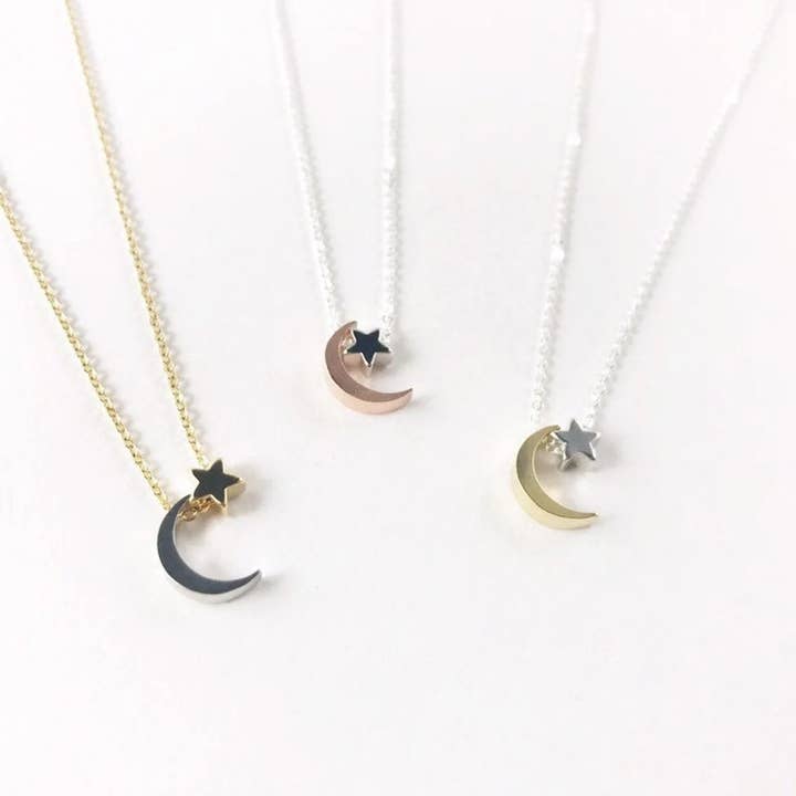 Moon + Star Necklace - two tone for wholesale by Totinette bijoux