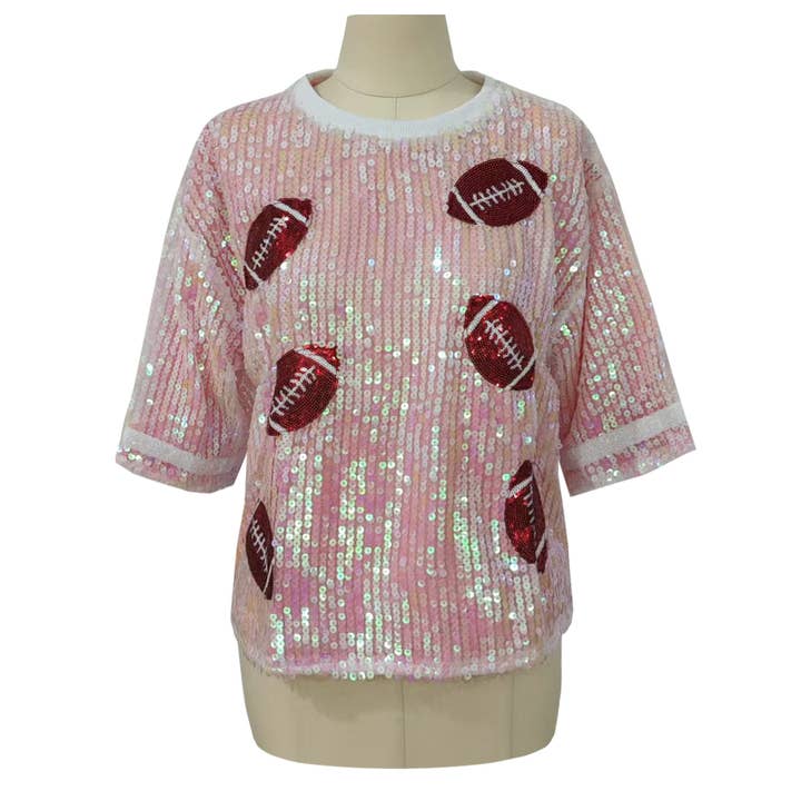 Rosa Clothing - Wholesale T-Shirt - Women's - Sequin Rugby Loose Crew Neck T-Shirt8