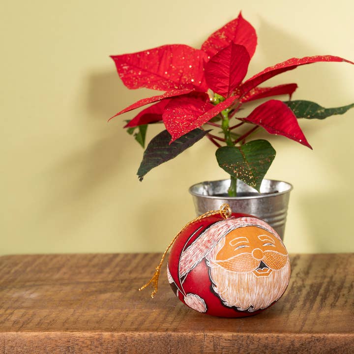 Lucuma Designs - Wholesale Ornament - Santa Smile - Mini Gourd Ornament - Natural Holiday