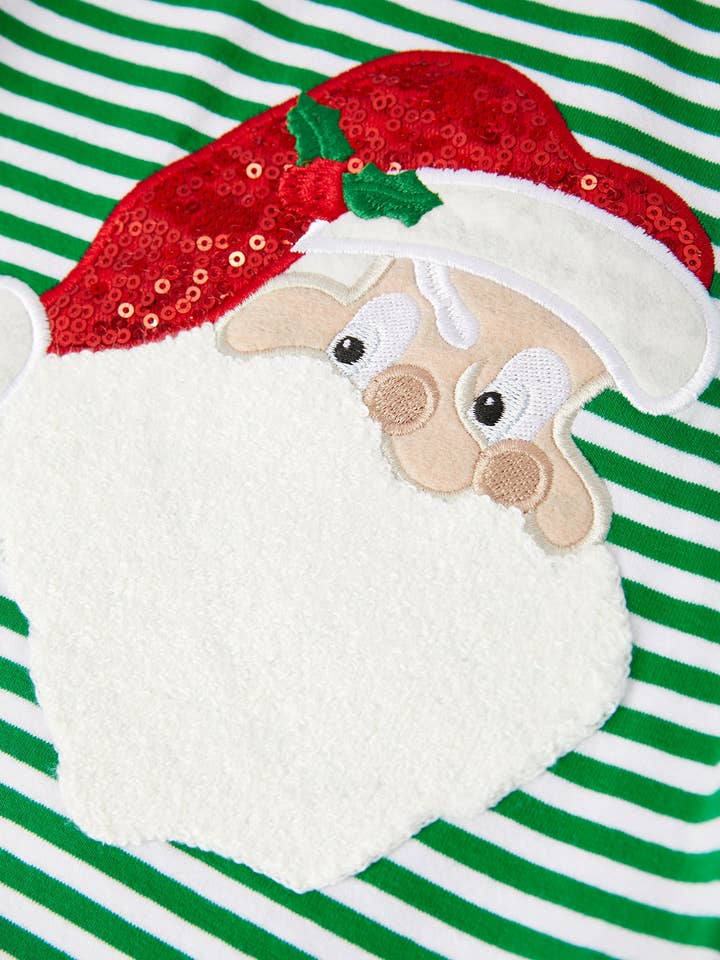 Rylee Faith Designs - Wholesale Top & Pant Set - Kids - Christmas Santa Applique Striped Boys Outfit Set