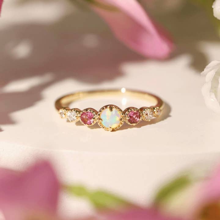 Azura Jewelry - Wholesale Band/Stacked Ring - Divinity Opal Tourmaline Ring (Yellow Gold)