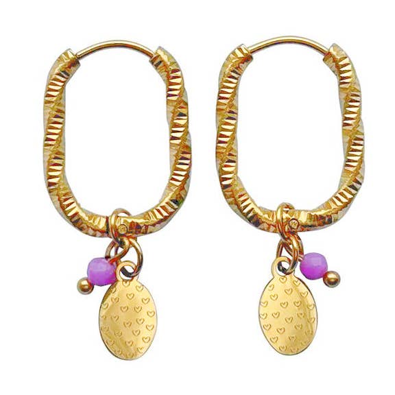 Heart Engraving Oval Earrings - Gold for wholesale by Saint Clairmont