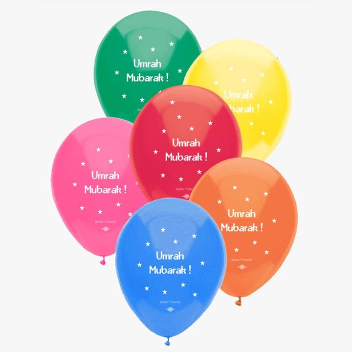10 globos grandes 'Umrah Mubarak' para fiesta - paquete multicolor para venta al por mayor de Islamic Moments