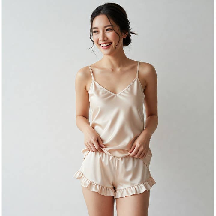 Adore By Michelle Mura Sleepwear - Wholesale Sleepwear Set - Women's - Heavenly Ruffle cami Satin Sleepwear Bridesmaid loungewear