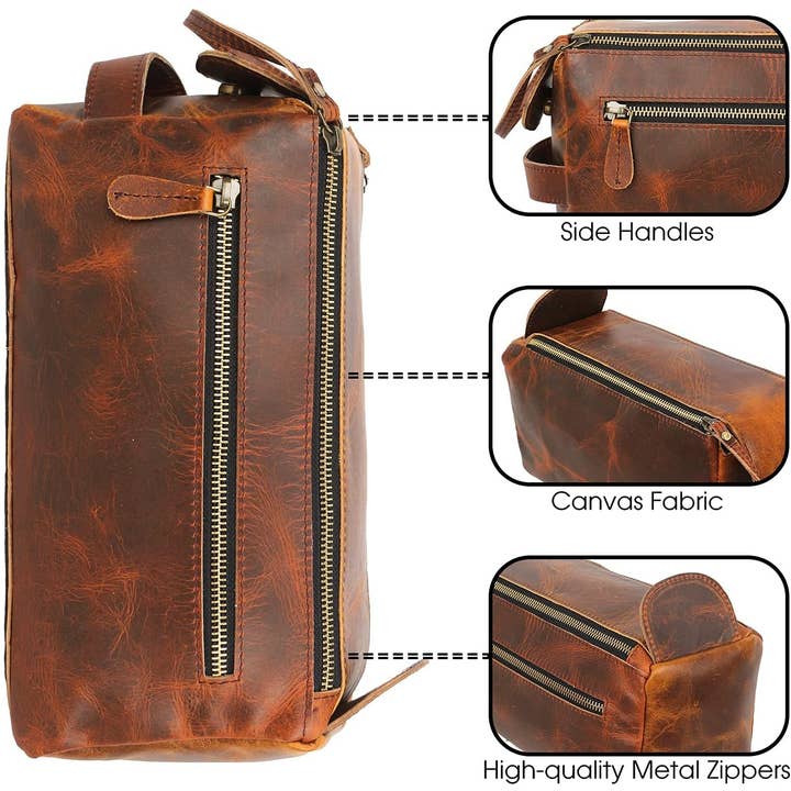 Tuzech Leather - Wholesale Toiletry Bag - Unisex - Tuzech Vintage Full Grain Leather Handmade Travel Toiletry Bag Vintage Travel Shaving & Dopp Kit : for Toiletries, Cosmetics & More (Dark Brown)