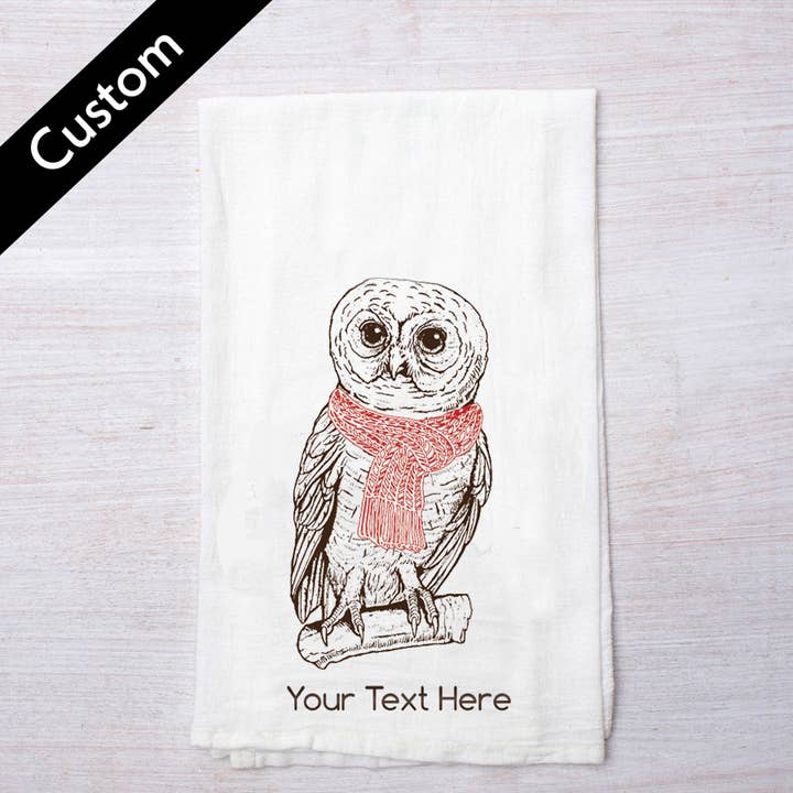 Customizable Tea Towel | Holiday Owl | Name Drop | Souvenir for wholesale by Counter Couture