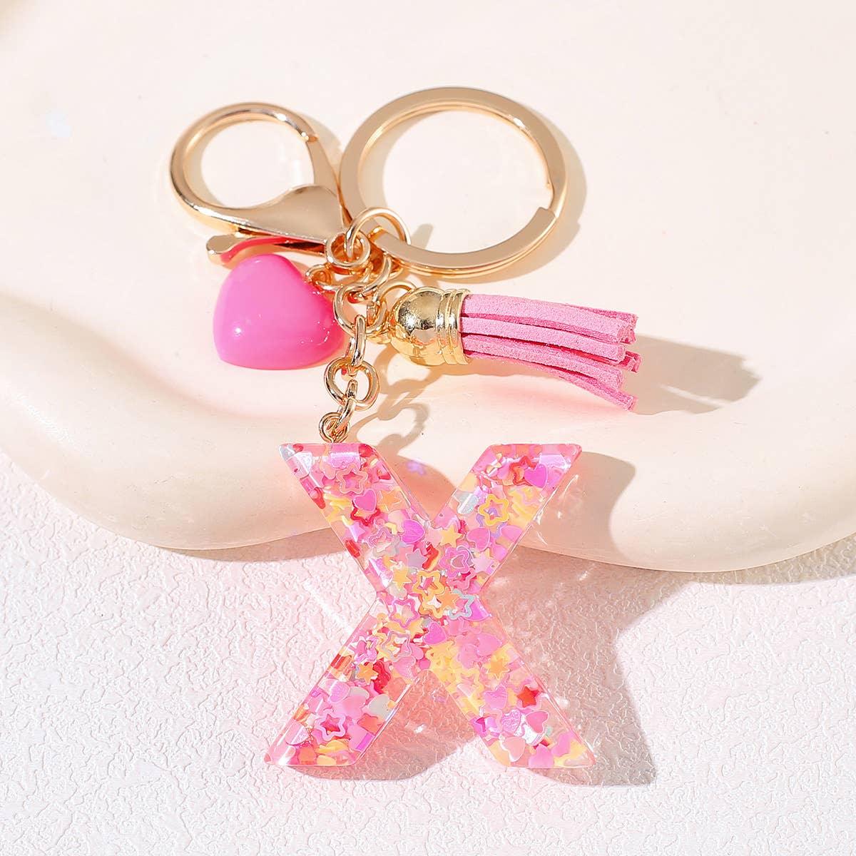 Mio Queena - Wholesale Keychain - Women's - Pink Sequin Star Resin Initials Charm Keychain Bag Ornaments24