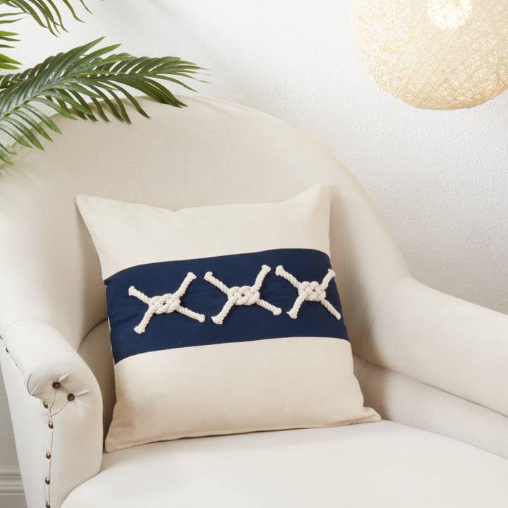 Navy Blue Throw Pillow With Rope Knots Appliqué for wholesale on Faire3