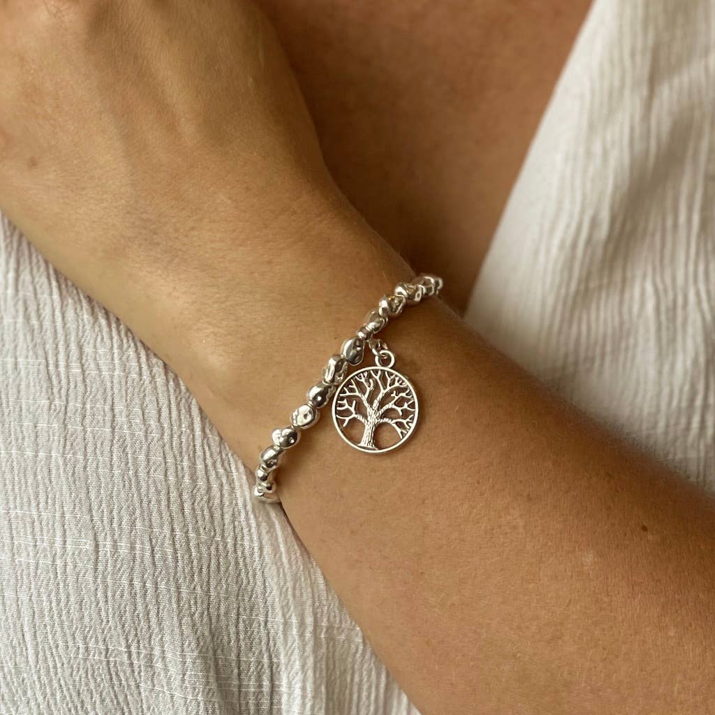 Suzie Blue Canada - Wholesale Charm/Dangle Bracelet - Tree Charm Nugget Bracelet in Silver Plate1
