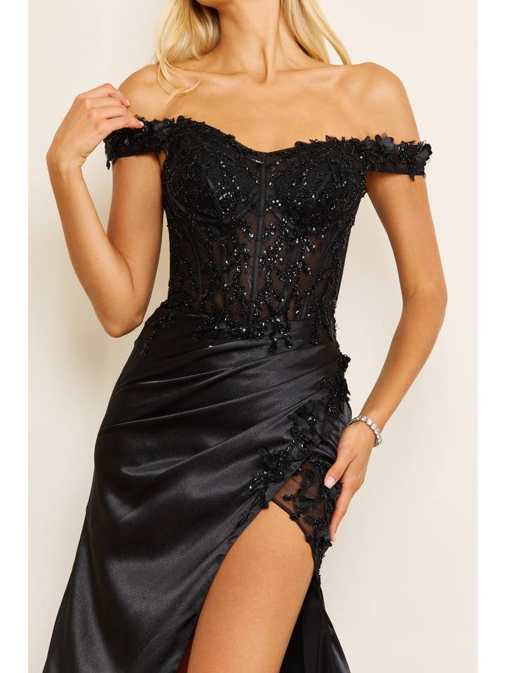 Kos Couture - Wholesale Gown - Women's - Fitted Corset Off-Shoulder Formal Prom Gown